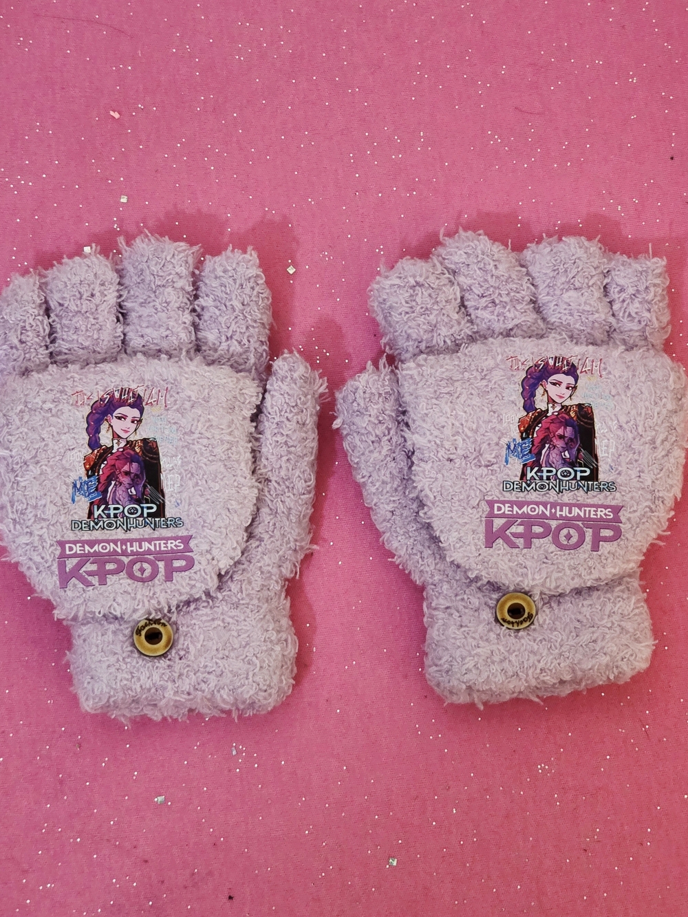 Girls KPop Demon Hunters Huntrix Girls Purple Flip Mittens